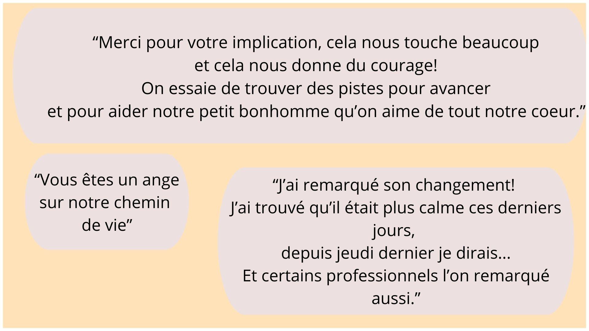 Merci pour votre implication cela nous touche beaucoup et cela nous donne du courage on essaie de trouver des pistes pour avancer et pour aider notre petit bonhomme qu on aime de t